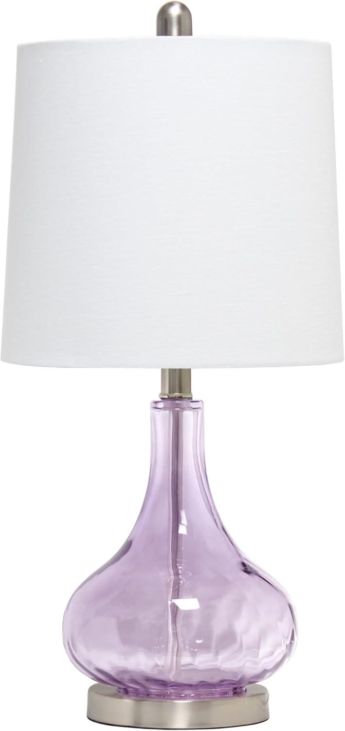 Elegant Designs LT3326-PRP 23.25" Modern Timeless Colored Dimpled Glass Endtable Bedside Table Desk Lamp with White Fabric Tapered Drum Shade, Purple