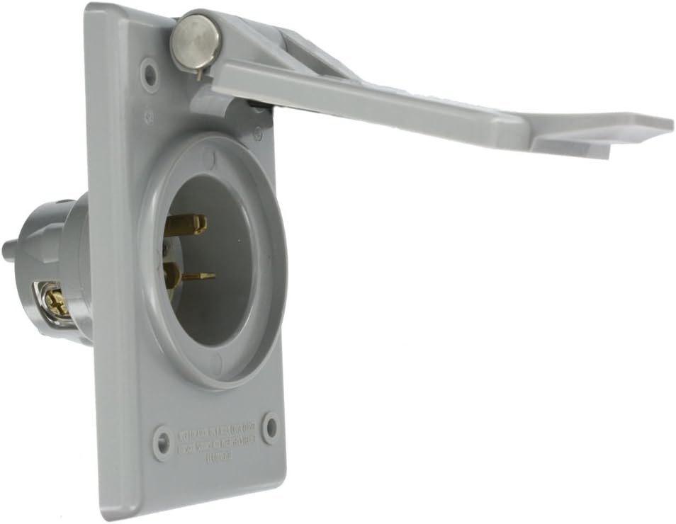 Leviton 5478-CWP 20 Amp, 250 Volt, Power Inlet Receptacle, Straight Blade, Industrial Grade, Grounding, Gray