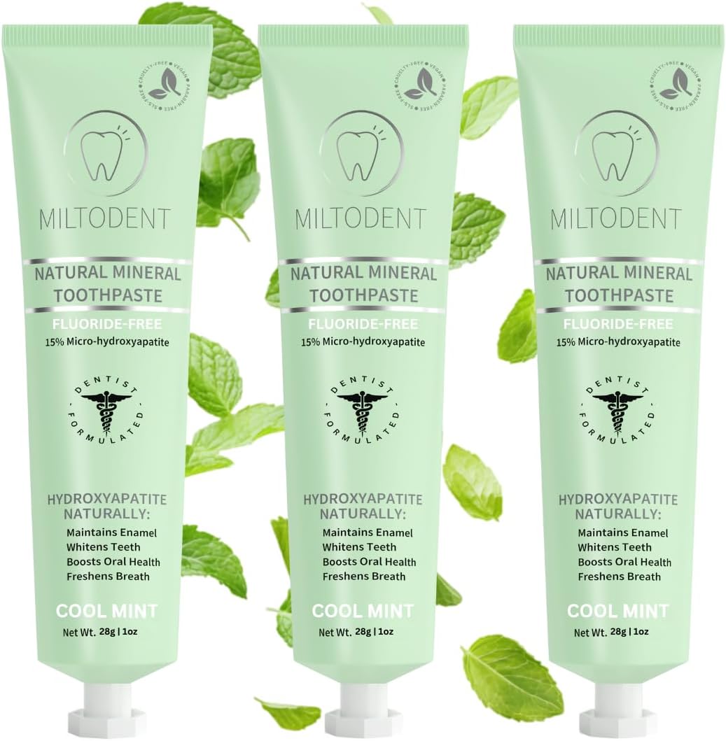 MILTODENT Premium Hydroxyapatite Toothpaste \u201315% Micro-Hydroxyapatite | Fluoride-Free, Best Taste, Foam-Free, Natural Mineralizing| Safe Alternative to Nano-Hydroxyapatite | SLS-Free & Natural - 3Pack