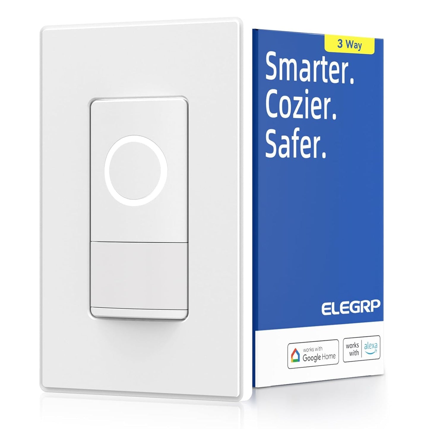 ELEGRP Smart Motion Sensor Switch, 2.4GHz Wi-Fi 3 Way Light Switch Compatible with Alexa & Google Assistant, APP Remote Control, Neutral Wire Required, UL Certified, No Hub Required (White, 1 Pack)